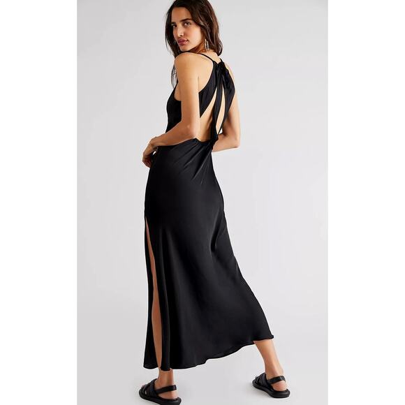 Free People Night Owl Tie Back Slip Dress Black S - Picture 1 of 15